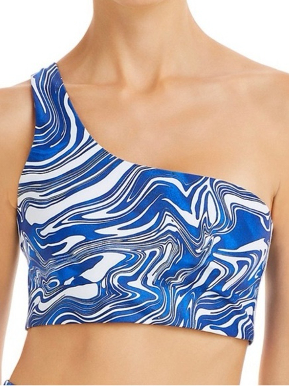 Aqua Blue White One-Shoulder Sports Bra Moisture Wicking XL